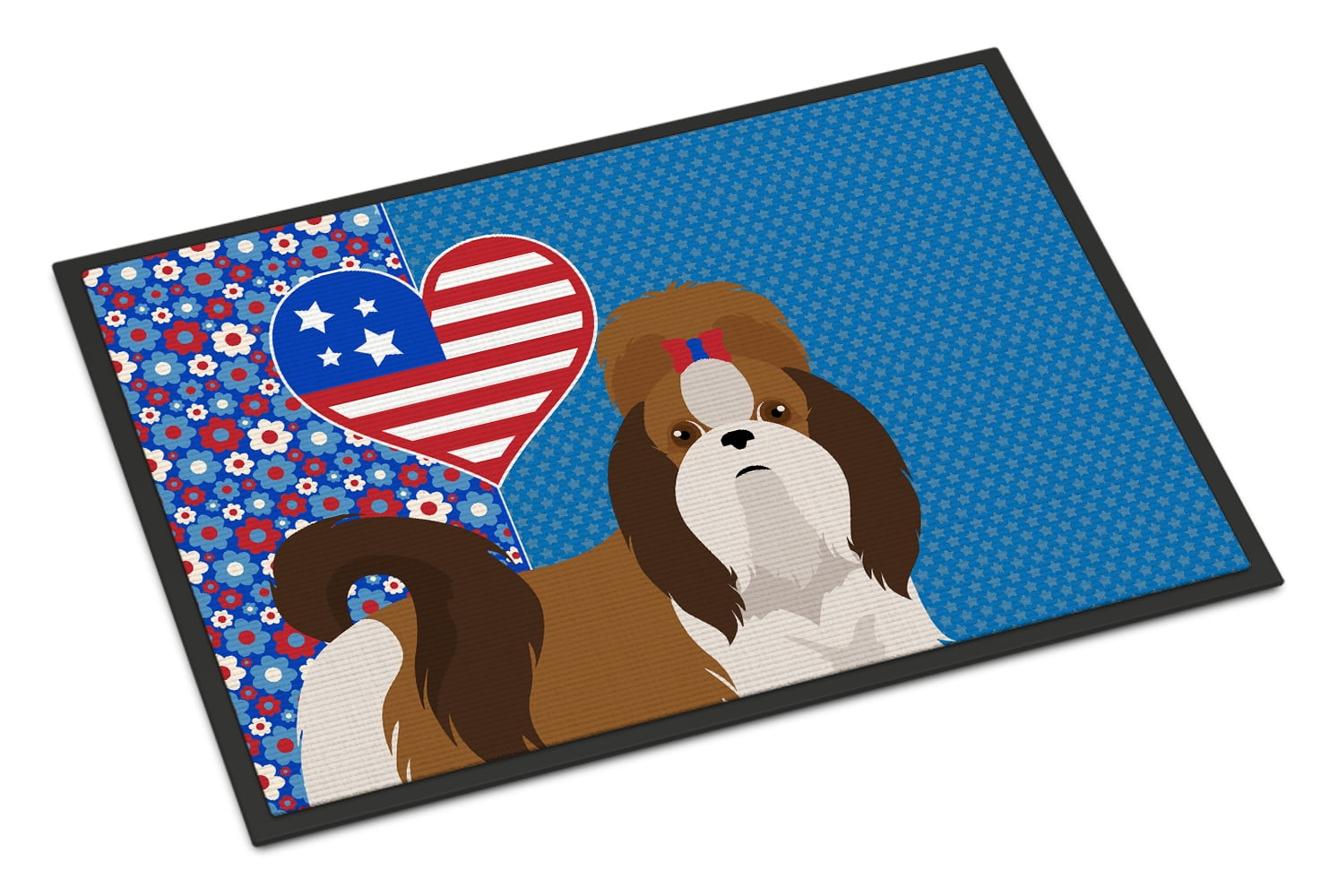 Red and White Shih Tzu Indoor or Outdoor Mat 24x36 36 in x 24 in