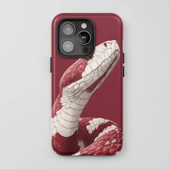 Red and White Snake For iPhone Protective Phone Case Vintage Illustration Maroon Red