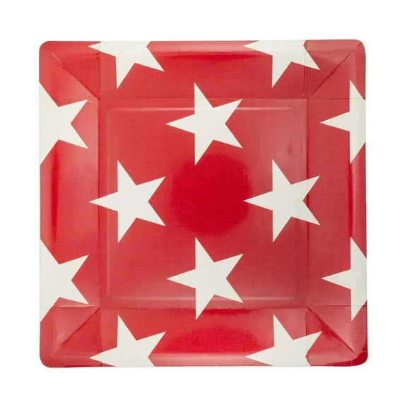Patriotic 4th of July Red Star Square Plates 9"  Red, White & Blue Party Tableware for BBQs, Picnics, Memorial Day & Summer Celebrations  8 Pack