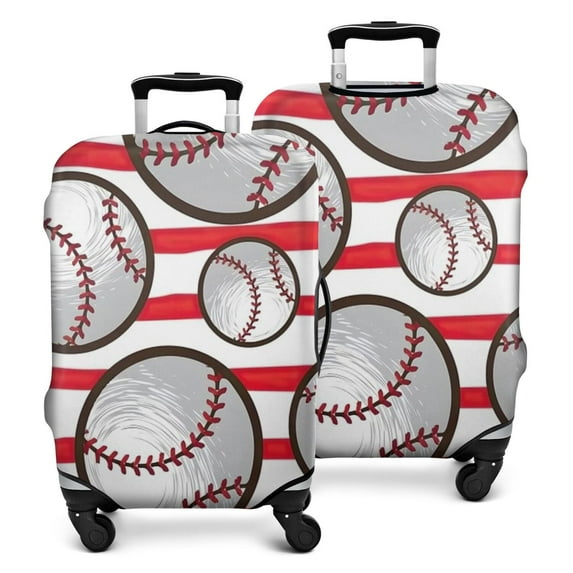 Red and White Striped Baseballs Pattern Luggage Cover Fashion Suitcase Cover Baggage Covers Fit 25-28 Inch Luggage (Go Travel)