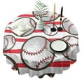 thumbnail image 1 of Red and White Striped Baseballs Pattern Round Tablecloth 60"x60",Wrinkle Wipeable Table Cloth for Kitchen Dining Room Picnic Patio Party, 1 of 6