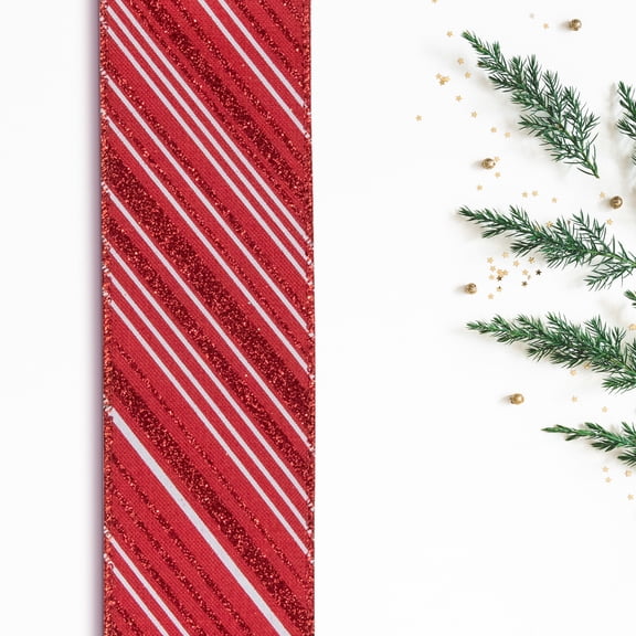 Northlight Red and White Striped Christmas Wired Craft Ribbon 2.5" x 10 Yards