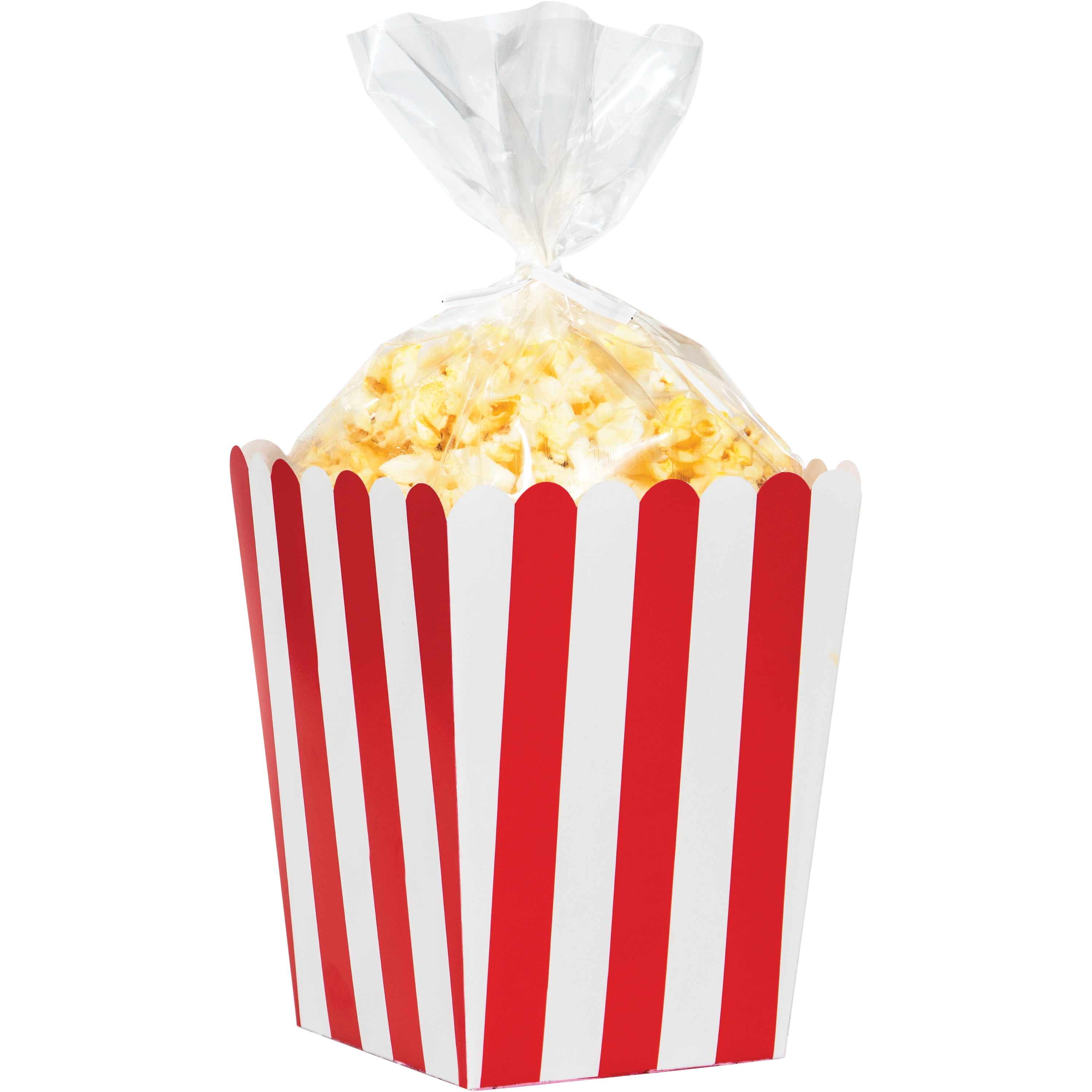 Red and White Striped Popcorn Treat Boxes with Cello Bags 24 Count