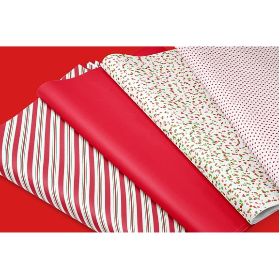 Red and White Stripes and Dots Gift Tissue Paper, 20" x 20", 50 Sheets, by Holiday Time