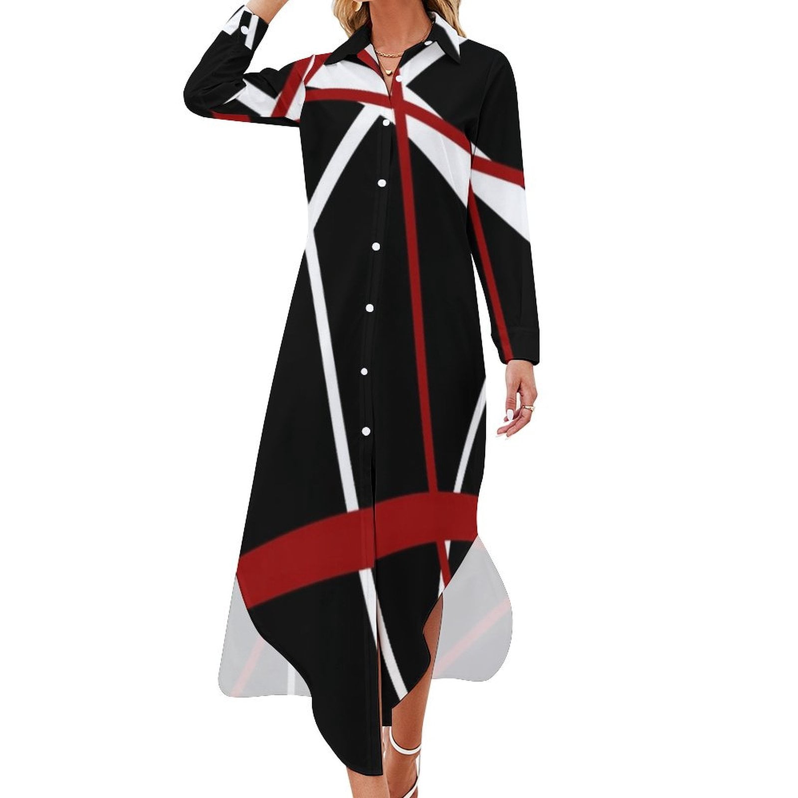 black red and white prom dresses Prom Party Color Block Dress Red-Black-White Off-The-Shoulder Asymmetrical Maxi Dress-chiclody, Black White  US2