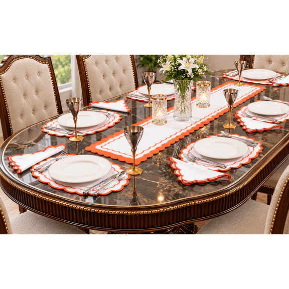 MYOON Red and White Table Linen Set of 13 (6 Napkins, 6 Placemats, 1 Table Runner)