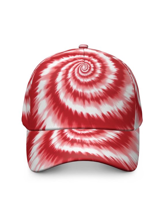 Red and White Tie Dye Pattern Baseball Cap, Outdoor Travel Cap with Snap Closure & Sweatband, Lightweight Shape Retaining Gifts for Unisex Men Women