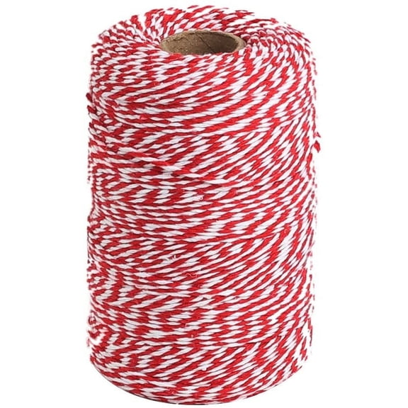 Red and White Twine, 656 Feet 200m Cotton Bakers Twine Ribbon for Baking, Butchers, Crafts, Gift Wrapping, Christmas Holiday Decorations