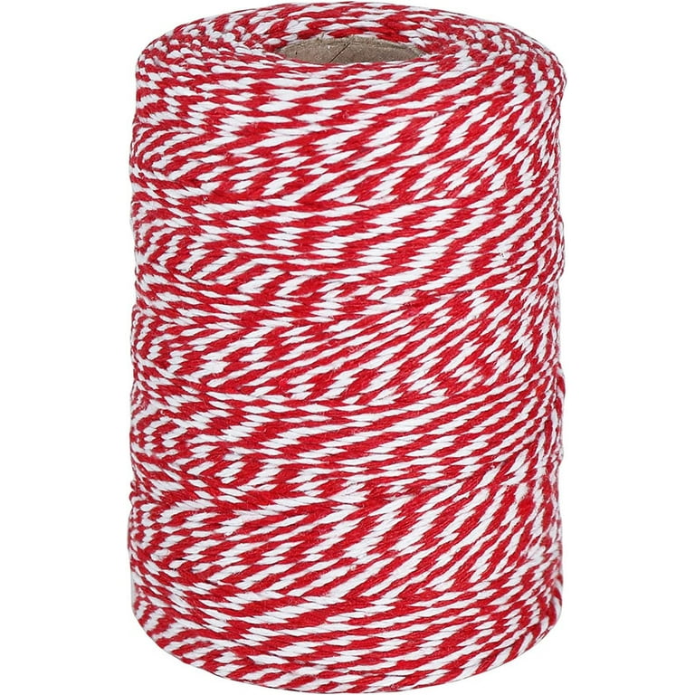 Red and White Twine String, 656 Feet 2mm Cotton Bakers Twine for Cooking,  Butchers, Gift Wrapping, DIY Crafts, Tying Cake and Pastry Boxes 