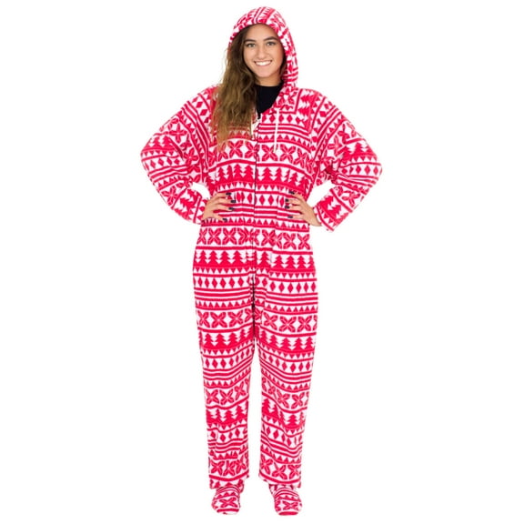 Red and White Ugly Christmas Pajama Suit with Hood