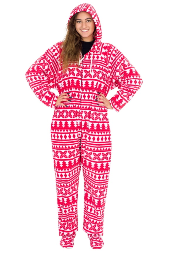 Red and White Ugly Christmas Pajama Suit with Hood