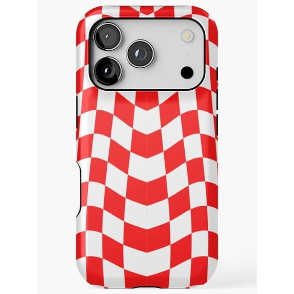 Red and White Warped Checkerboard Chevron Tough Phone Case for Apple ...