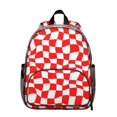 thumbnail image 1 of Red and White Wavy Checkered Pattern Backpack for School, Cute School Bag with Adjustable Shoulder Straps and Padded Back, 13.8"x11.4"x6", 1 of 5