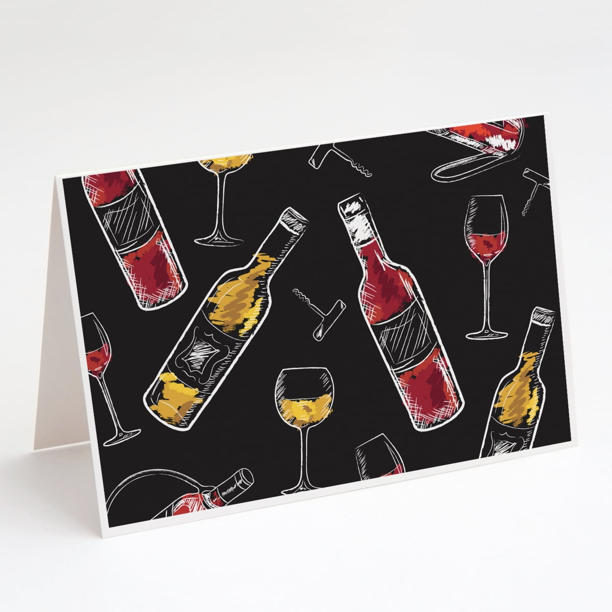 Red and White Wine on Black Greeting Cards and Envelopes Pack of 8