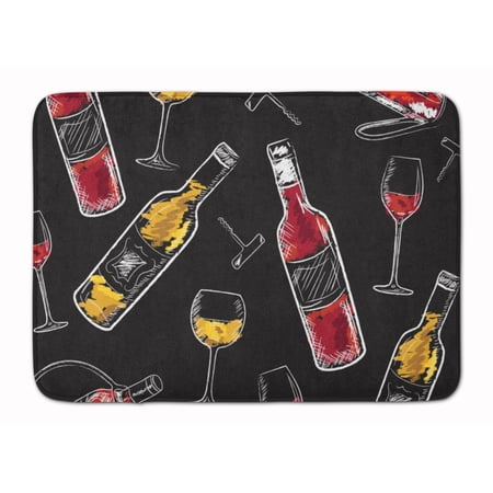 Red and White Wine on Black Machine Washable Memory Foam Mat
