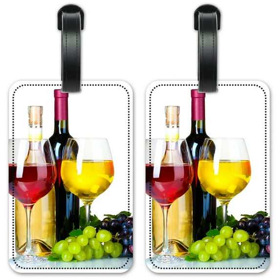 Red and White Wine on White Background - Luggage ID Tags / Suitcase Identification Cards - Set of 2
