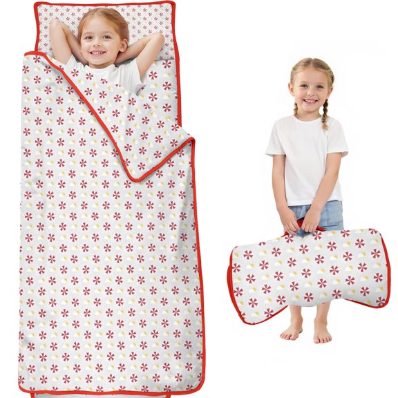 Red and Yellow Christmas Pattern Toddler Nap Mats for Kids Preschool,59"x22" Sleeping Mat Bag or Kids,Toddler Sleeping Bag,Toddler Nap Mat or Daycare