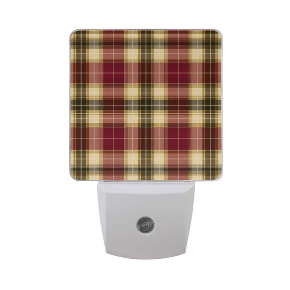 Red and Yellow Gingham Plaids LED Night Light Sensor Lamp Plug-in Adjustable Brightness 2 Pack
