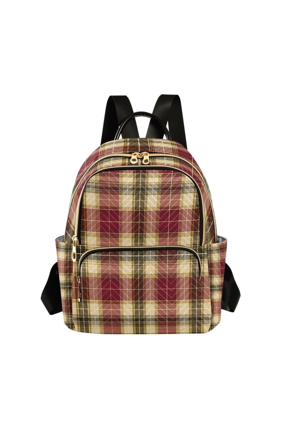 Red and Yellow Gingham Plaids Quilted Backpack Fashion Daypack Commuter Bag for Women 14 L