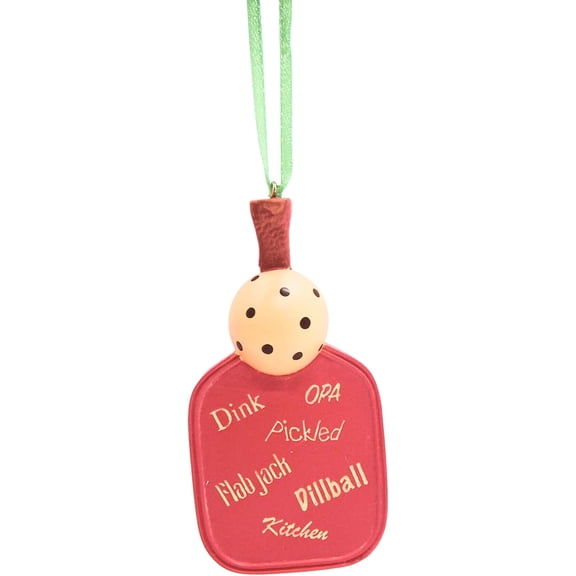 Red and Yellow Pickleball Paddle Ornament - 4" Unique Holiday Tree Decor, Gift for Pickleball Lovers
