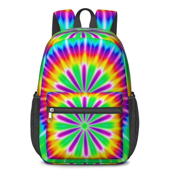 Red and Yellow Tie Dye Pattern 17" Waterproof Oxford School Backpacks for Teens, S-Shape Padded Straps, for School, Travel, Hiking, Camping