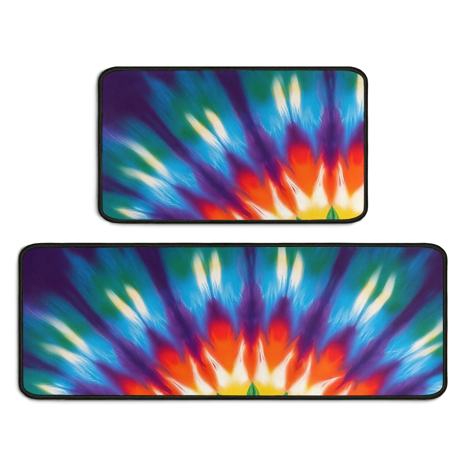 Red and Yellow Tie Dye Pattern 2 Piece Kitchen Mat Set, Crystal Velvet ...