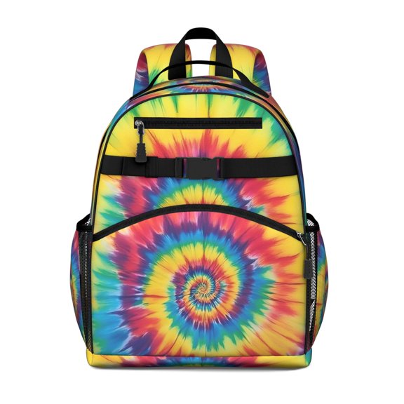 Red and Yellow Tie Dye Pattern Backpack for School, Cute School Bag with Adjustable Shoulder Straps and Padded Back, 15.25"x11.5"x5.25"