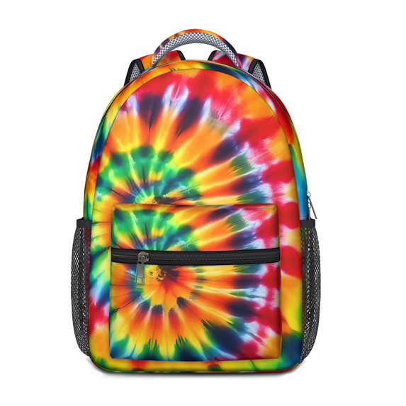 Red and Yellow Tie Dye Pattern Backpack for School, Cute School Bag with Adjustable Shoulder Straps and Padded Back, 15.3"x11"x6.7"