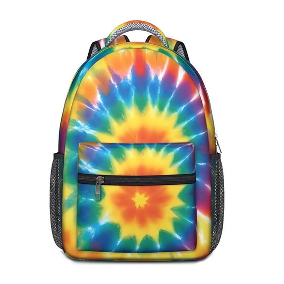 Red and Yellow Tie Dye Pattern Backpack for School, Cute School Bag with Adjustable Shoulder Straps and Padded Back, 15.3"x11"x6.7"