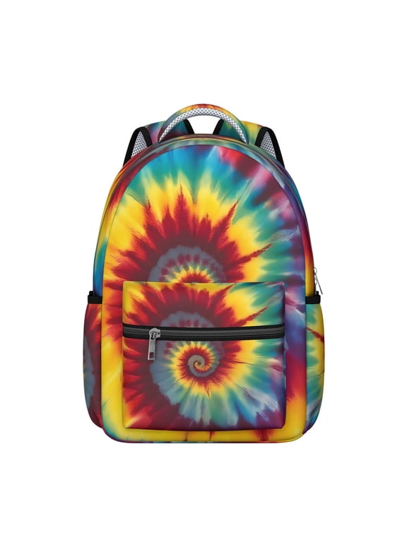 Red and Yellow Tie Dye Pattern Backpack for School, Cute School Bag with Adjustable Shoulder Straps and Padded Back, 15.3"x11"x7.1"