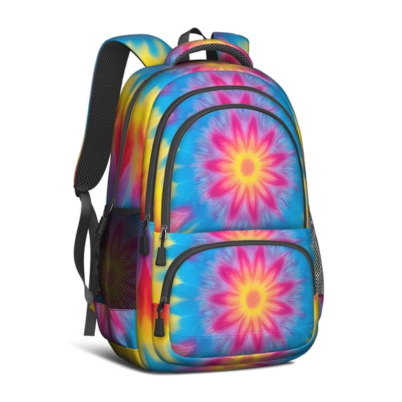 Red and Yellow Tie Dye Pattern Backpack for School, Cute School Bag with Adjustable Shoulder Straps and Padded Back, 16.9"x12.6"x5.9"