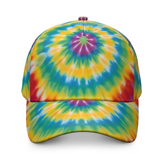 Red and Yellow Tie Dye Pattern Baseball Cap, Outdoor Travel Cap with Snap Closure & Sweatband, Breathable Eyelets Gifts for Sports Outdoor Travel