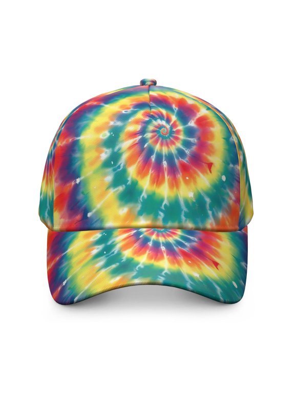 Red and Yellow Tie Dye Pattern Baseball Cap, Outdoor Travel Cap with Snap Closure & Sweatband, Breathable Eyelets Gifts for Unisex Men Women