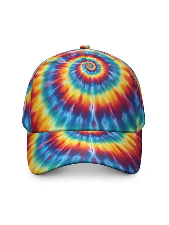 Red and Yellow Tie Dye Pattern Baseball Cap, Outdoor Travel Cap with Snap Closure & Sweatband, Polyester Construction Gifts for Unisex Men Women