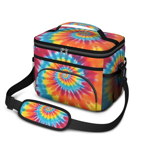 Red and Yellow Tie Dye Pattern Insulated Lunch Box for Women Men, Medium Leakproof Cooler Bag with Adjustable Strap, 10"x6.7"x8"