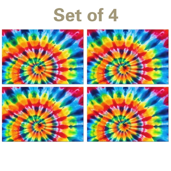 Red and Yellow Tie Dye Pattern Linen-look Placemats Set Of 4 ...