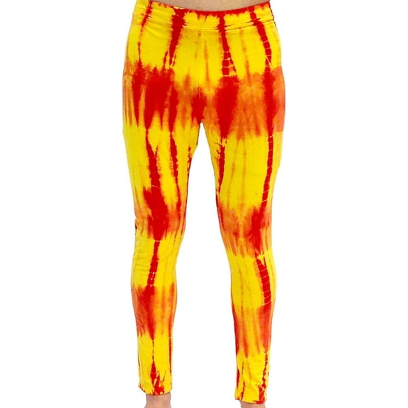 Red and Yellow Tie-Dye Wrestling Legging Tights Pants