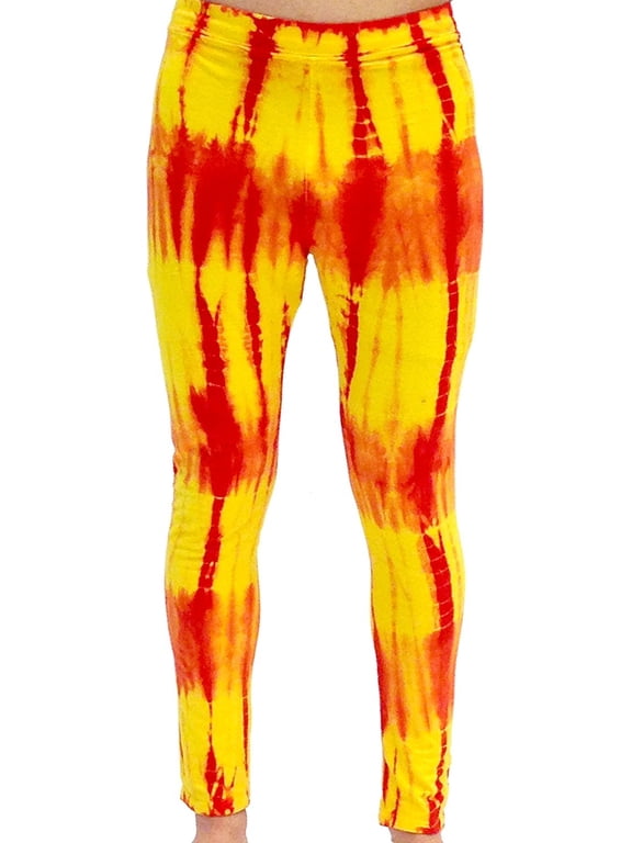 Red and Yellow Tie-Dye Wrestling Legging Tights Pants