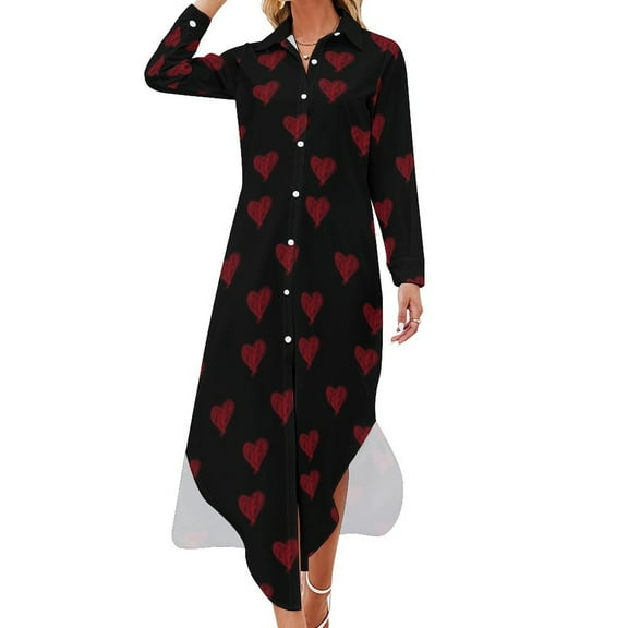Red and black heart pattern Long Sleeved Shirt Dress Dance dresses Dress woman