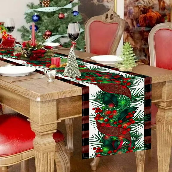 Red and checkered table flag, Christmas red fruit printed tablecloth, TV cabinet decoration tablecloth, home fabric.