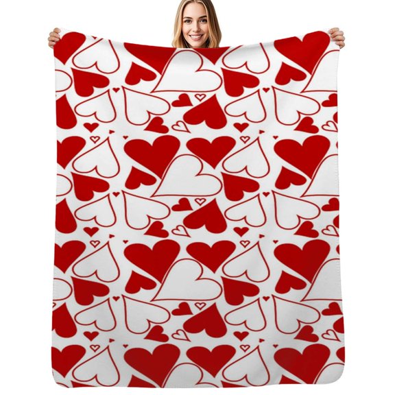 Red and white heart pattern Flannel Blanket Warm Soft Bedding Throws Winter Camping Chair Sofa Bed