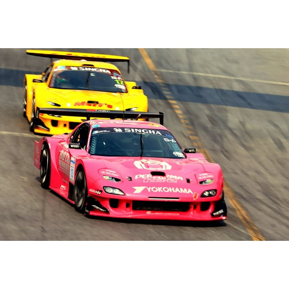 Red and yellow Ferrari Sports Cars On Race Track 24"x16" Photo Print Poster