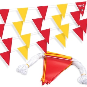 Nacrum 10 m Perimeter Marking Flags Red & Yellow Triangle Safety Pennant Banner String, Fade-Resistant Outdoor Traffic & Construction Warning Line