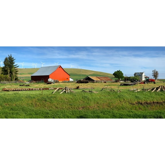 Red barn in a country farm eastern Washington State USA Canvas Art - Panoramic Images (27 x 9)