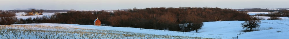 Red barn in winter after a fresh snowfall near Rockville Wisconsin USA Canvas Art - Panoramic Images (44 x 7)