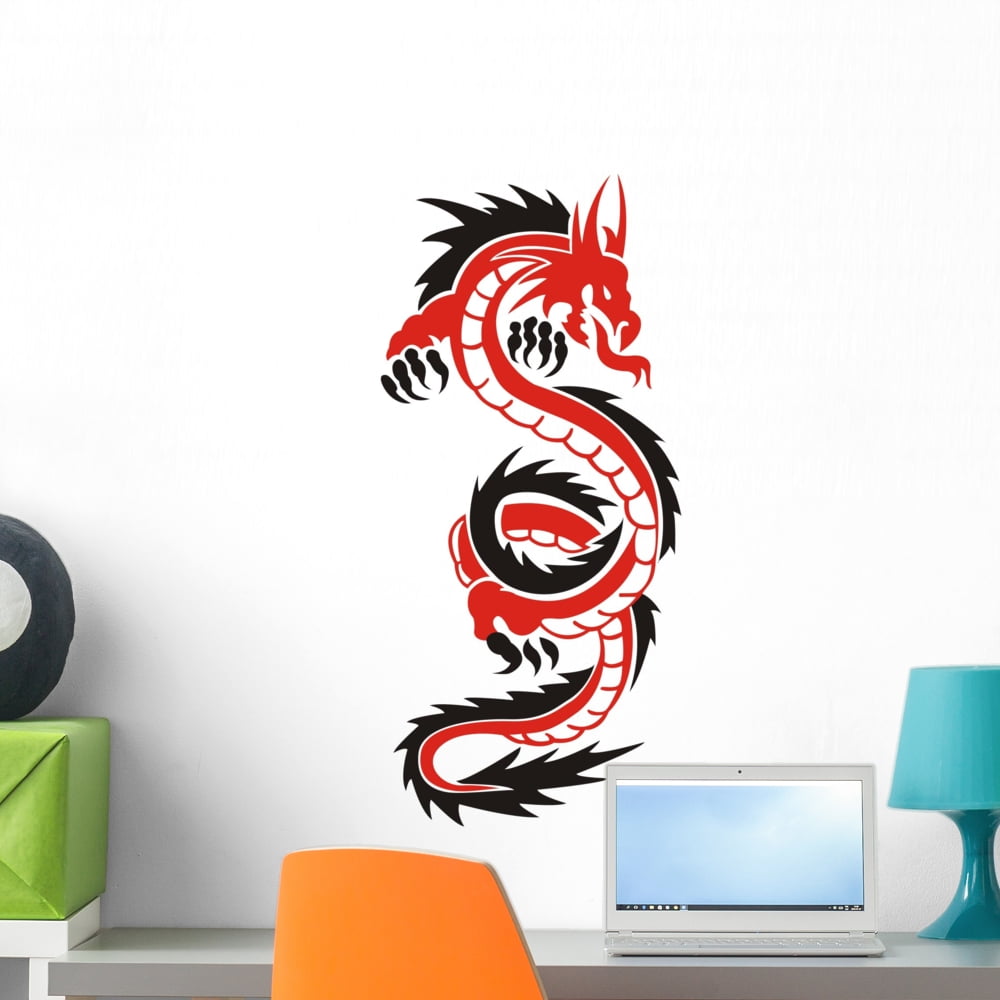 Adesivo Murale Kiwistar Testa Di Drago - 6 Dimensioni, Rimovibile, 128x120 Cm - Giallo Zolfo