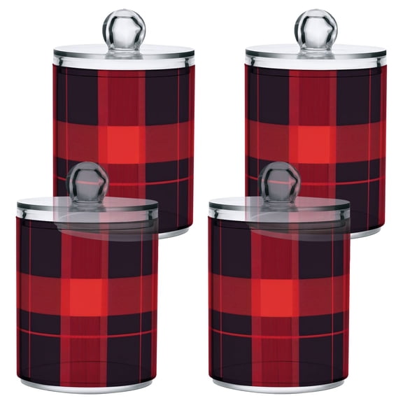 Red-black Plaid Translucent Plastic Cans Storage Canisters with Lid Set of 4