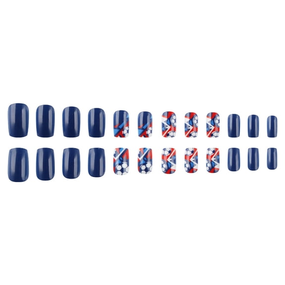 Red & blue contrasting color soccer print press-on nails, sporty cool nail art, 24-piece detachable