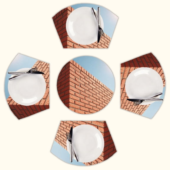 Red brick , Brick Stone Sunlight Round Table Placemats Set Of 5 Wedge Table Mats Washable Heat Resistant Place Mat For Dining Table Kitchen Farmhouse Restaurant