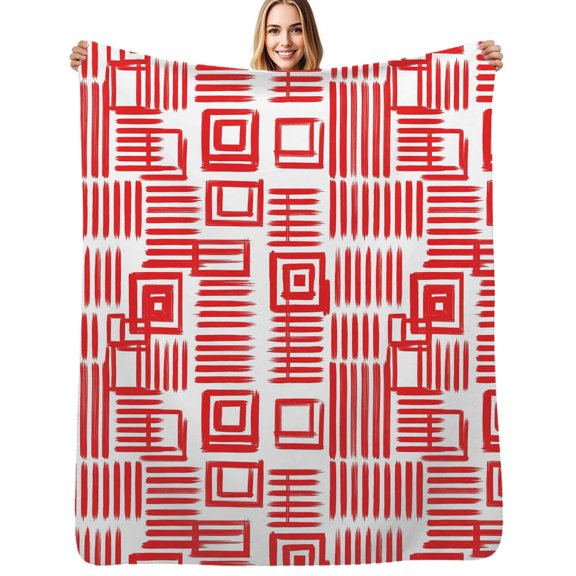 Red brushstroke abstract geometric pattern Flannel Blanket Warm Soft Bedding Throws Winter Camping Chair Sofa Bed